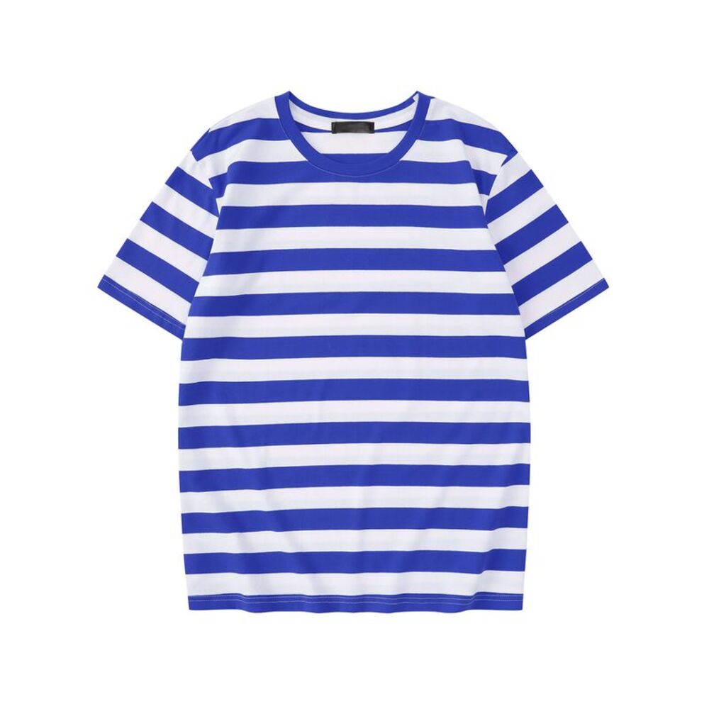 Striped Short Sleeve Crew Neck Casual Stripes T Shirt Blue White